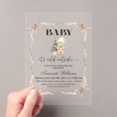 Winter Beige Teddy Bear Christmas Baby Shower Acryl Uitnodigingen (Insitu (Draagbaar))