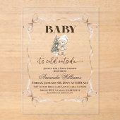 Winter Beige Teddy Bear Christmas Baby Shower Acryl Uitnodigingen (Voorkant)