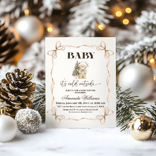 Winter Beige Teddybeer Kerst Baby Borrel Kaart