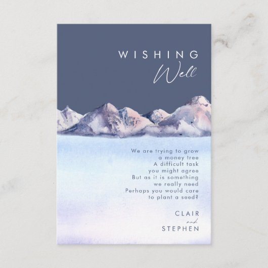 Winter Berg Avond Bruiloft Wishing Well Informatiekaartje (Voorkant)