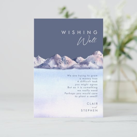 Winter Berg Avond Bruiloft Wishing Well Informatiekaartje (Staand voorkant)