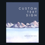 Winter Berg Avond Kaarten en Geschenken Custom Poster<br><div class="desc">Deze winterkaart met berglandschap en cadeaus en geschenken is precies waar je naar op zoek bent om je eenvoudige, rustieke en mysterieuze bruiloft compleet te maken. Ontworpen met roze en blauwe pastel aquarel die prachtig overvloeit in marineblauw en blosaccenten die allemaal perfect een avond in de natuur vangen. Het brengt...</div>