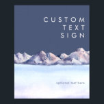 Winter Berg Avond Kaarten en Geschenken Custom Poster<br><div class="desc">Deze winterkaart met berglandschap en cadeaus en geschenken is precies waar je naar op zoek bent om je eenvoudige, rustieke en mysterieuze bruiloft compleet te maken. Ontworpen met roze en blauwe pastel aquarel die prachtig overvloeit in marineblauw en blosaccenten die allemaal perfect een avond in de natuur vangen. Het brengt...</div>