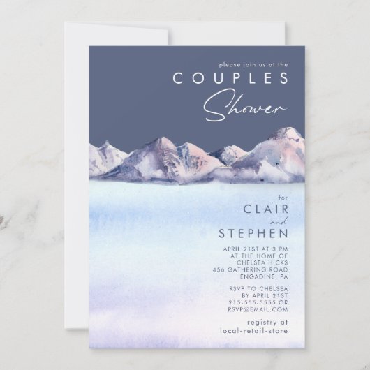 Winter Berg Avond Koppels Douche Uitnodiging (Voorkant)