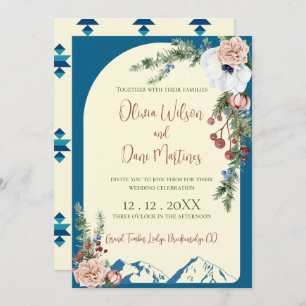 Winter Berg Bloemen Bruiloft Uitnodiging