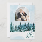 Winter berg bos hut lodge foto bruiloft save the date (Achterkant)