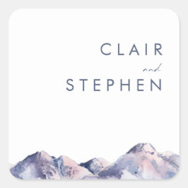 Winter Berg Bruiloft Envelope Seal Vierkante Sticker