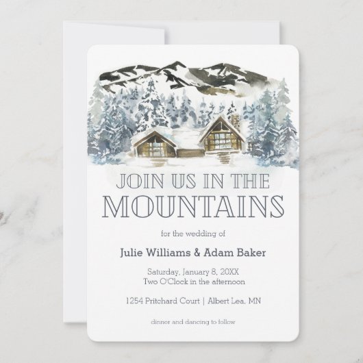 Winter Berg Bruiloft/Feestuitnodiging Kaart (Voorkant)