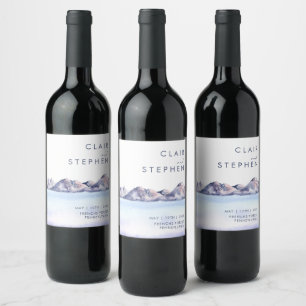 Winter Berg Bruiloft Wijn Label Etiket