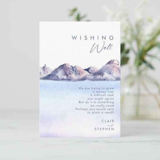 Winter Berg Bruiloft Wishing Well Informatiekaartje (Staand voorkant)