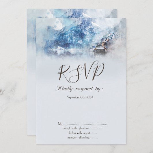 Winter Berg Meer RSVP Kaart (Voorkant / Achterkant)