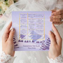 Winter Berg Meisjes Uitstap Bingo Spelkaart Bedankkaart