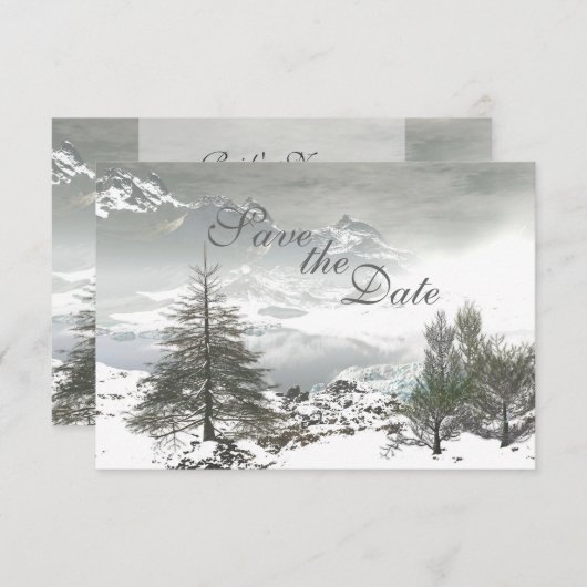 Winter Berg Save the Date Trouw Aankondiging (Voorkant / Achterkant)