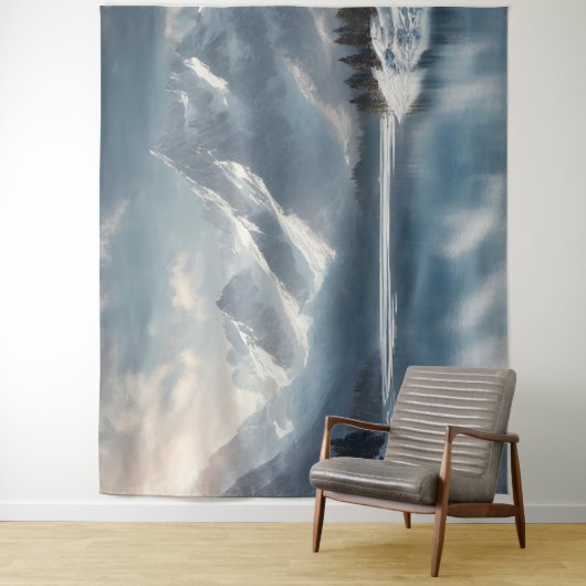 Winter Berg Sneeuw Landschap Tapestry Achtergrond Wandkleed (In situ)