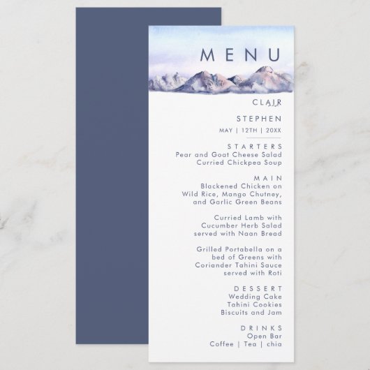 Winter Berg Zonsondergang Bruiloft Diner Menu (Voorkant / Achterkant)