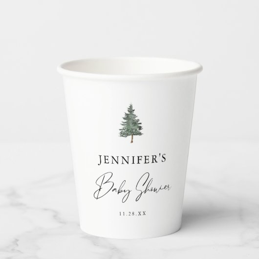 Winter Bergbos Baby Shower Papieren Bekers (Achterkant)