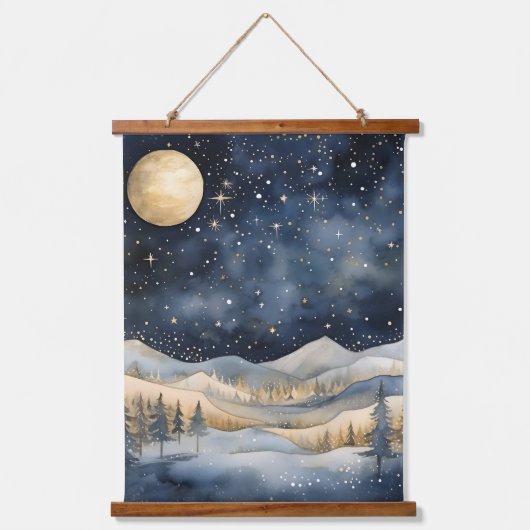 Winter Bergen Herten Sterren Marine Landschappen Hangend Wandkleed (Voorkant)