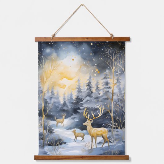 Winter Bergen Herten Sterren Marine Landschappen Hangend Wandkleed (Voorkant 2)
