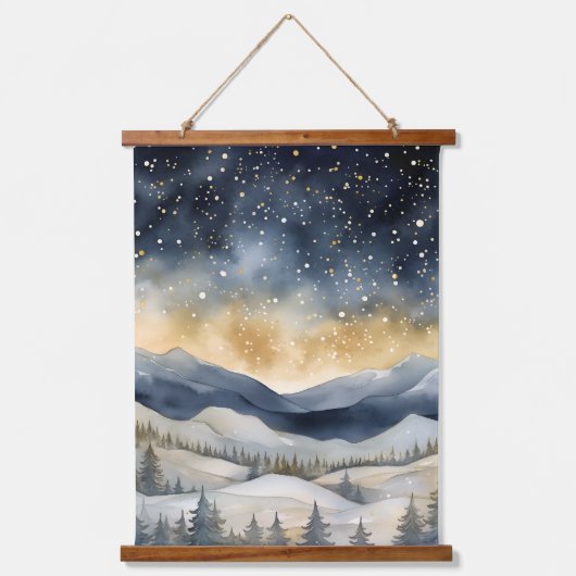 Winter Bergen Herten Sterren Marine Landschappen Hangend Wandkleed (Voorkant 3)