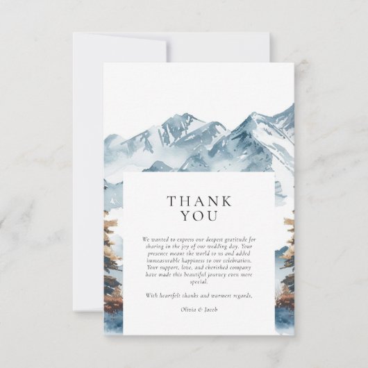 Winter Bergen Pijnboom Bruiloft Bedankkaart (Voorkant)