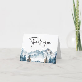 Winter Bergen Pijnboom Bruiloft Bedankkaart