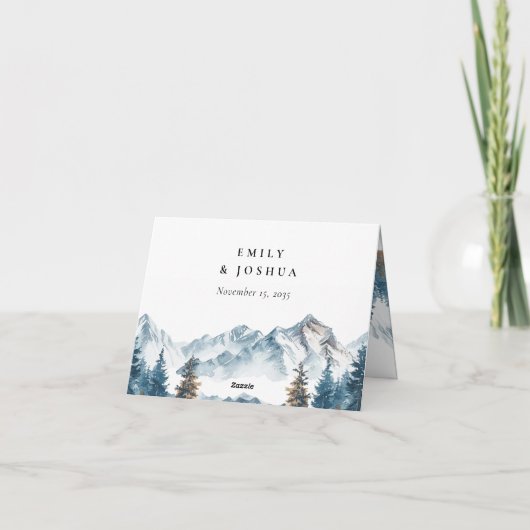 Winter Bergen Pijnboom Bruiloft Bedankkaart (Achterkant)