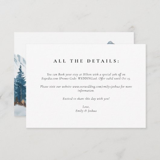 Winter Bergen Pijnboom Bruiloft Informatiekaartje (Voorkant / Achterkant)