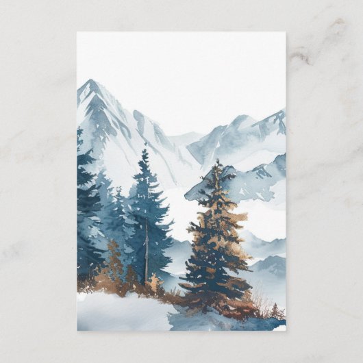 Winter Bergen Pijnboom Bruiloft Informatiekaartje (Achterkant)