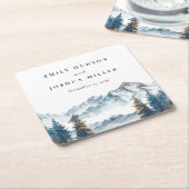 Winter Bergen Pijnboom Bruiloft Kartonnen Onderzetters (Schuin)