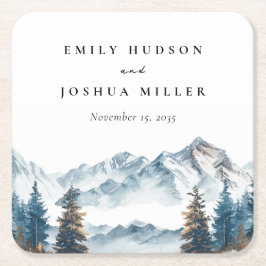 Winter Bergen Pijnboom Bruiloft Kartonnen Onderzetters