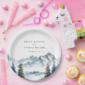 Winter Bergen Pijnboom Bruiloft Papieren Bordje (Feest)