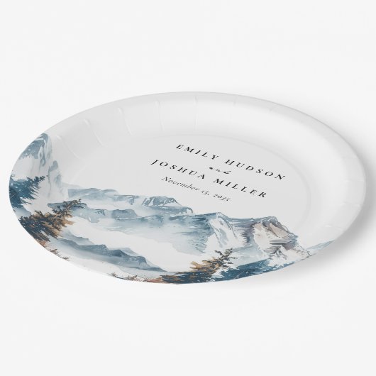 Winter Bergen Pijnboom Bruiloft Papieren Bordje (Gekanteld)