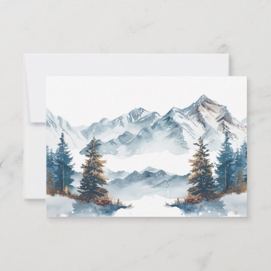 Winter Bergen Pijnboom Bruiloft RSVP (Achterkant)