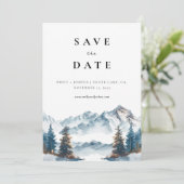 Winter Bergen Pijnboom Bruiloft Save The Date (Staand voorkant)