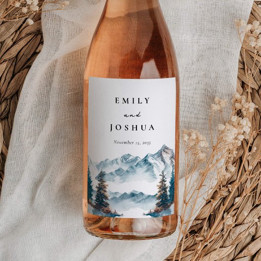 Winter Bergen Pijnboom Bruiloft Wijn Etiket