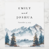 Winter Bergen Pijnboom Bruiloft Wijn Etiket (Enkel label)