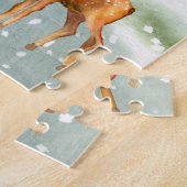 Winter berghut met hertenpuzzel legpuzzel (Zijkant)
