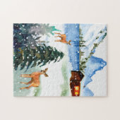Winter berghut met hertenpuzzel legpuzzel (Horizontaal)