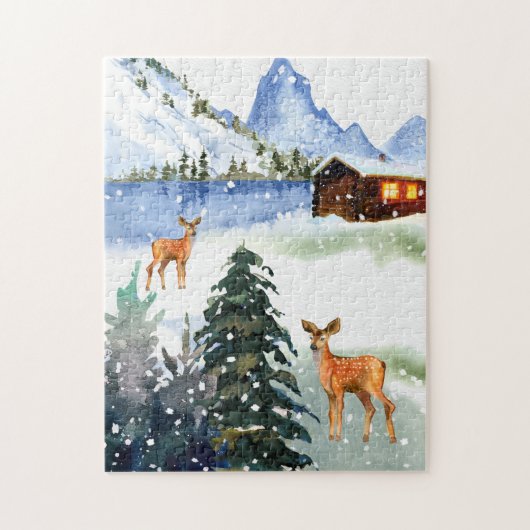 Winter berghut met hertenpuzzel legpuzzel (Verticaal)