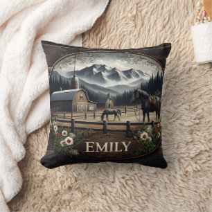 Winter berglandschap met paarden en schuur kussen