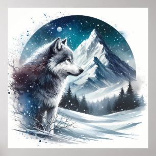 Winter Berglandschap met Wolf Poster