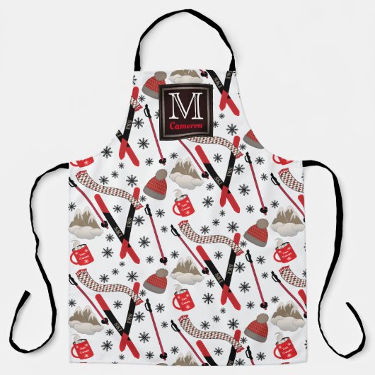 Winter Bergskireis Thema Patroon Monogram Schort (Voorkant)