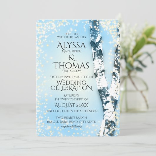 Winter Berk bruiloft Kaart (Staand voorkant)