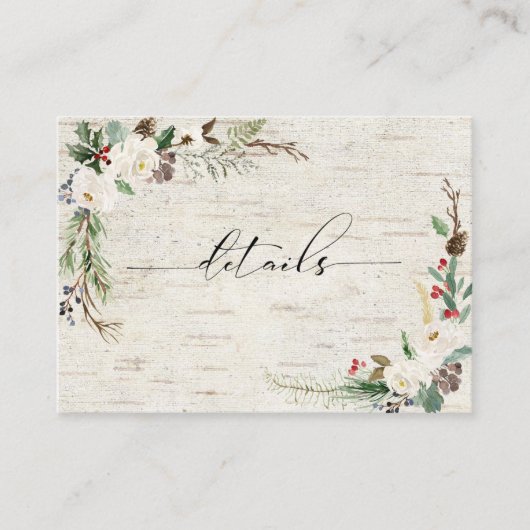 Winter Berk Calligrafie Botanische Trouwdetails Informatiekaartje (Voorkant)