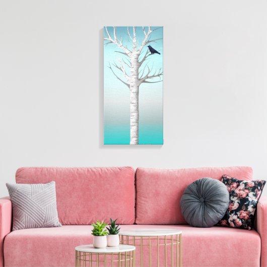 Winter Berken Grove w / vogel 10x20 Ingewikkeld Ca Canvas Afdruk (Insitu (Woonkamer))