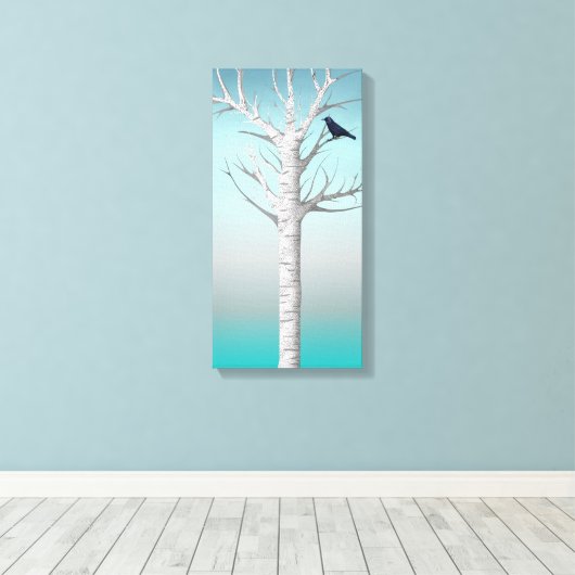Winter Berken Grove w / vogel 10x20 Ingewikkeld Ca Canvas Afdruk (Insitu (Houten vloer))