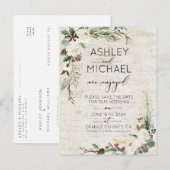 Winter Berken Kalligrafie Bruiloft Save the Date Aankondigingskaart (Voorkant / Achterkant)