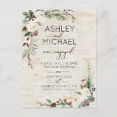 Winter Berken Kalligrafie Bruiloft Save the Date Aankondigingskaart (Voorkant)