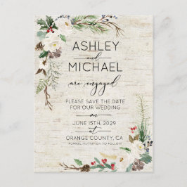 Winter Berken Kalligrafie Bruiloft Save the Date Aankondigingskaart