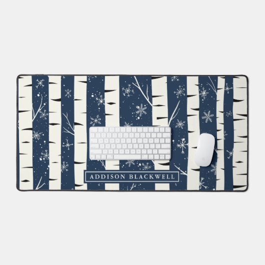 Winter Berken Tree Desk Mat en aangepaste naam (Keyboard & Muis)